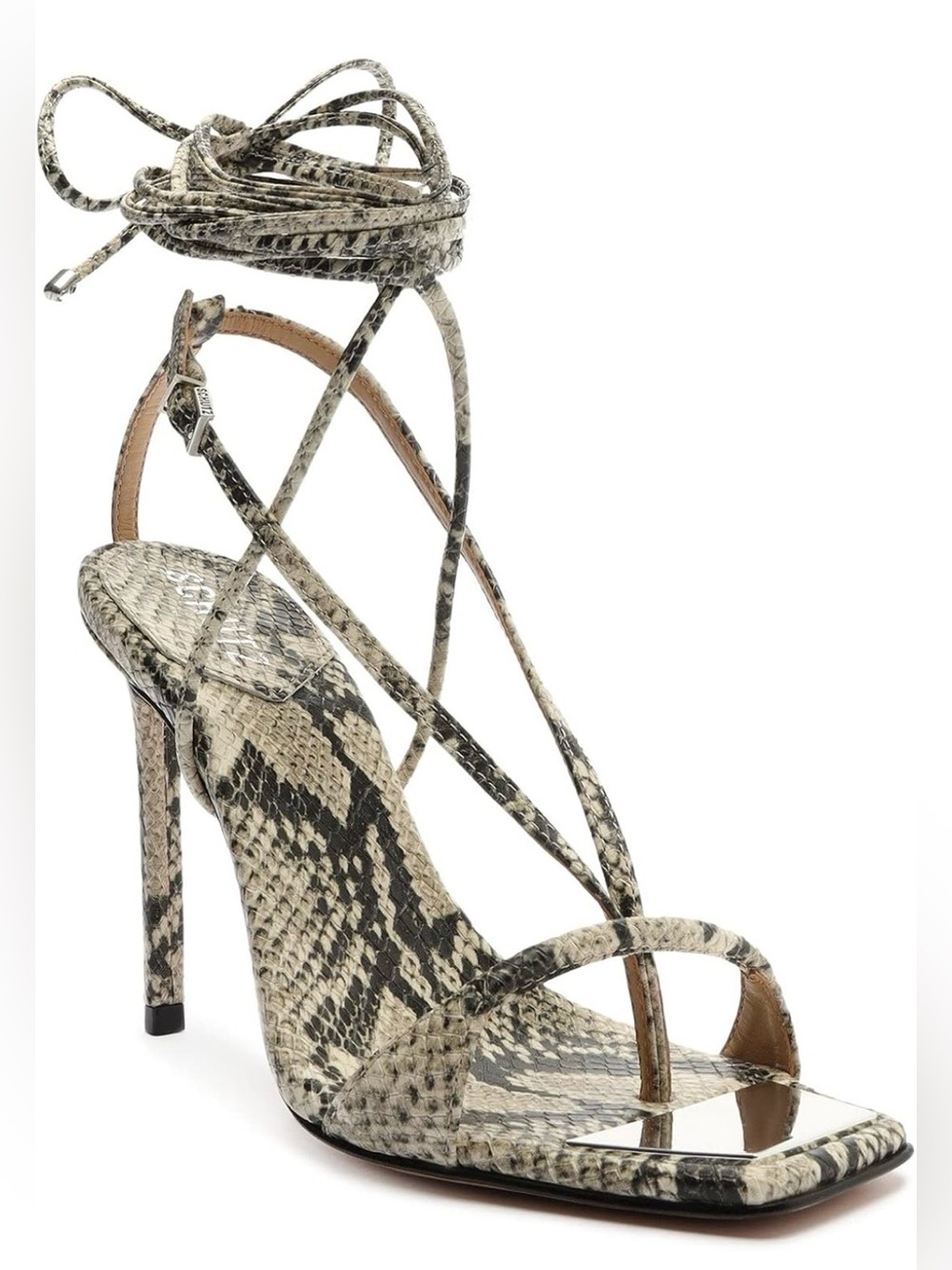 NEW SCHUTZ Vikki T-Strap Lace Up Heeled Sandal - Snake (9.5B)